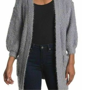 FRNCH Open Cardigan Women's Size S/M Gray Soft Eyelash‎ Knit Balloon Sleeves